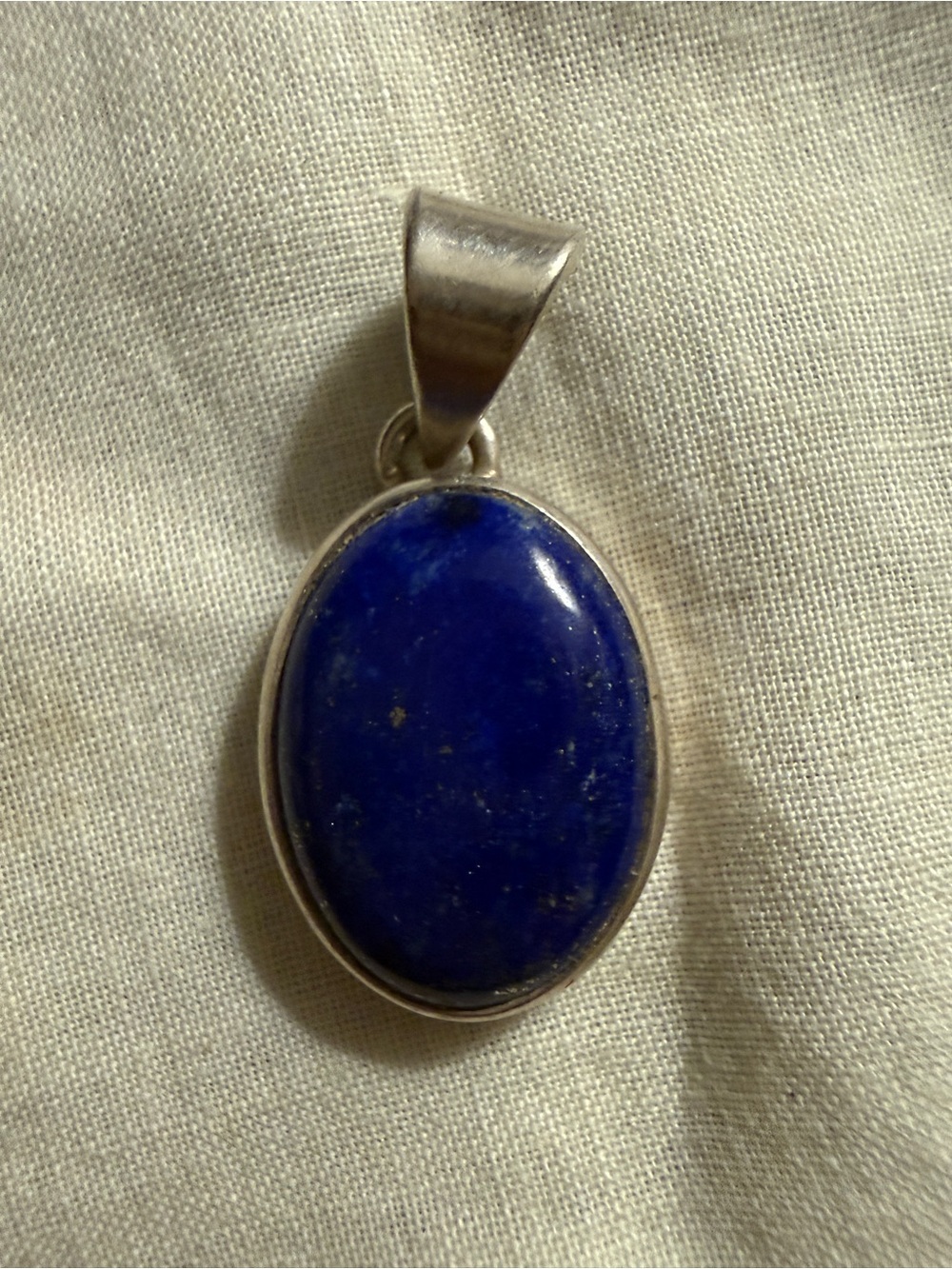 Vintage Lapis Lazuli Oval Pendant Necklace - Blue Stone in Sterling Setting